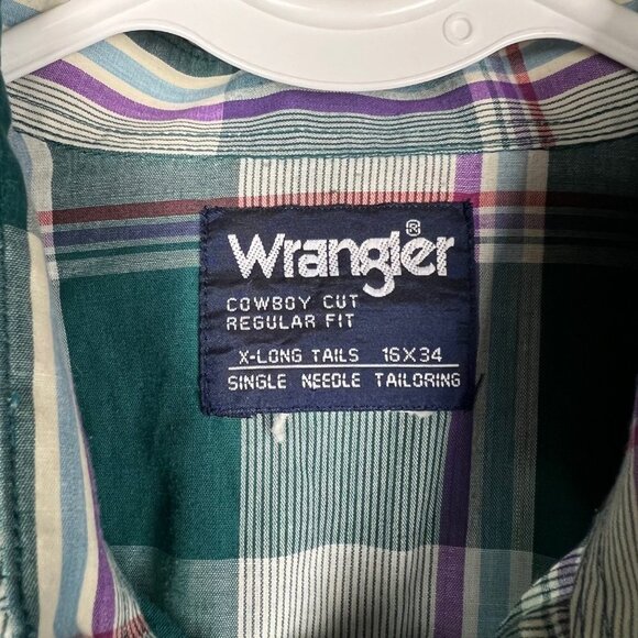 Wrangler Cut Regular Fit X-Long Tails Mens 16x34 Pearl Snap Western Shirt - Picture 4 of 8